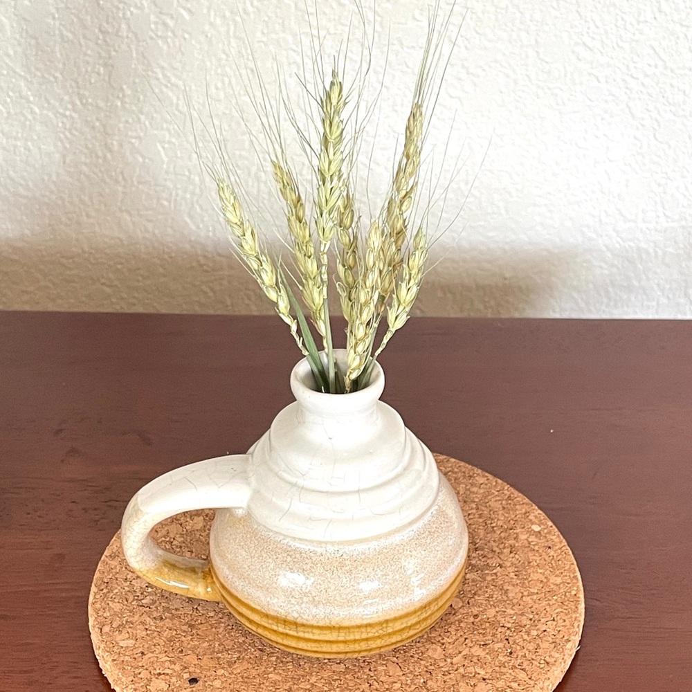 Vintage Studio Pottery Jug Vase Handled Small Vessel Rustic Farmhouse
